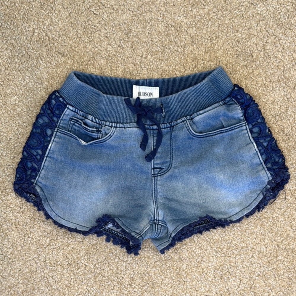 Hudson Jeans Kids Denim Shorts with Navy Lace Trim